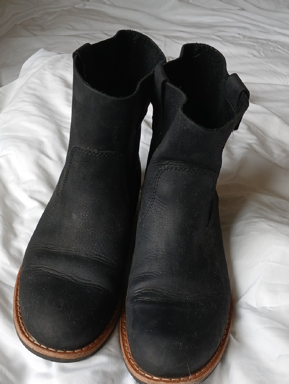 Women's Black Leather Ankle Boots - Classic Slip-On Style